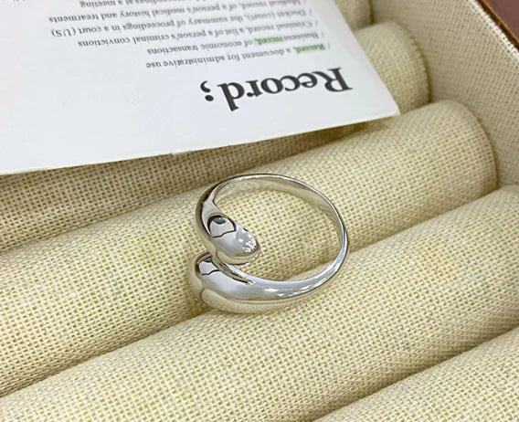 S925 Silver Glossy Water Drop Adjustable Ring