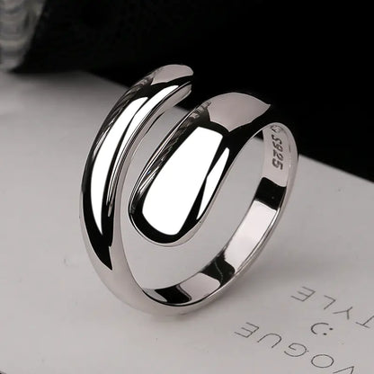S925 Silver Glossy Water Drop Adjustable Ring