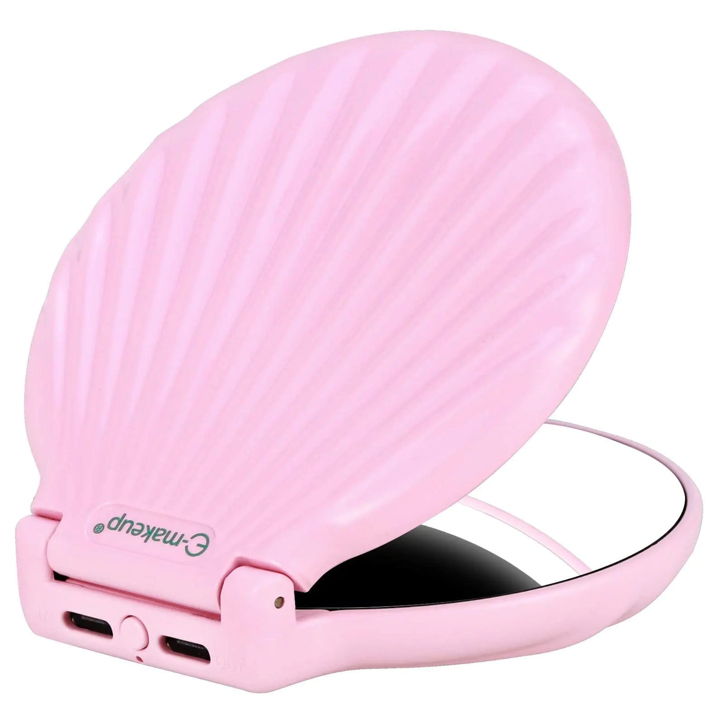 Shell Travel Mirror with Lights and 10x / 2X Magnification Mini Makeup Mirror LED Lighted Dimmable Rechargeable Compact Mirror for Pocket Patented Design Gifts for Mom/Daughter (Pink Electric)