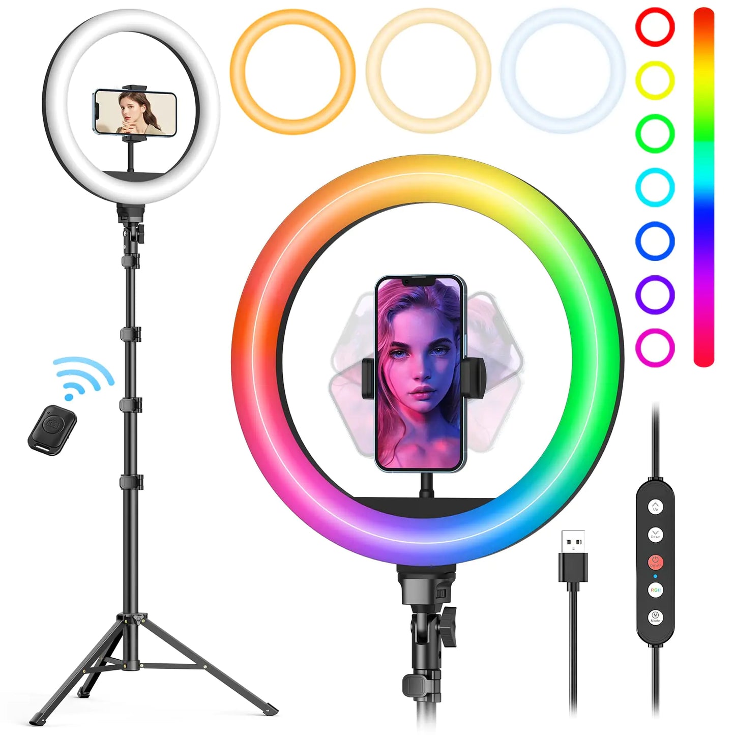Weilisi 10" Selfie Ring Light with Tripod Stand 72 Tall & Phone Holder 38 Color Modes Stepless Dimmable/Speed LED Ring Light for iPhone & AndroidYouTube MakeupTIK Tok