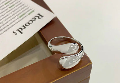 S925 Silver Glossy Water Drop Adjustable Ring