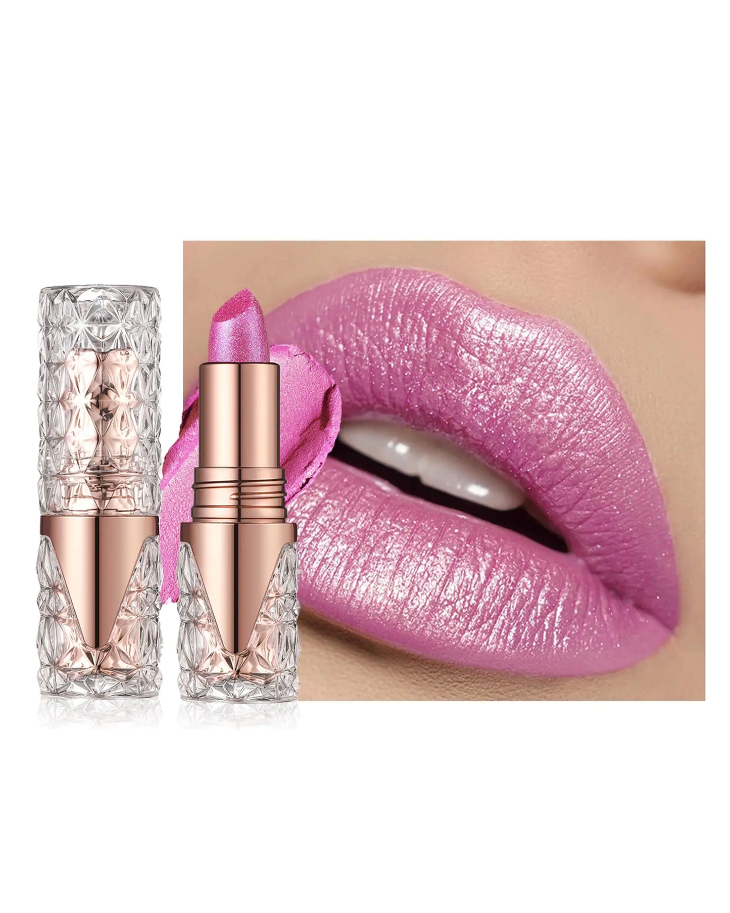 Metallic Glitter Pink Lipstick Long LastingDiamond High Shine Shimmer Liquid Lipstick Transfer Proof Non-Stick Nude Lip GlossHigh Impact Full Coverage Lip Color Creamy Lip Stick Makeup for Women-04